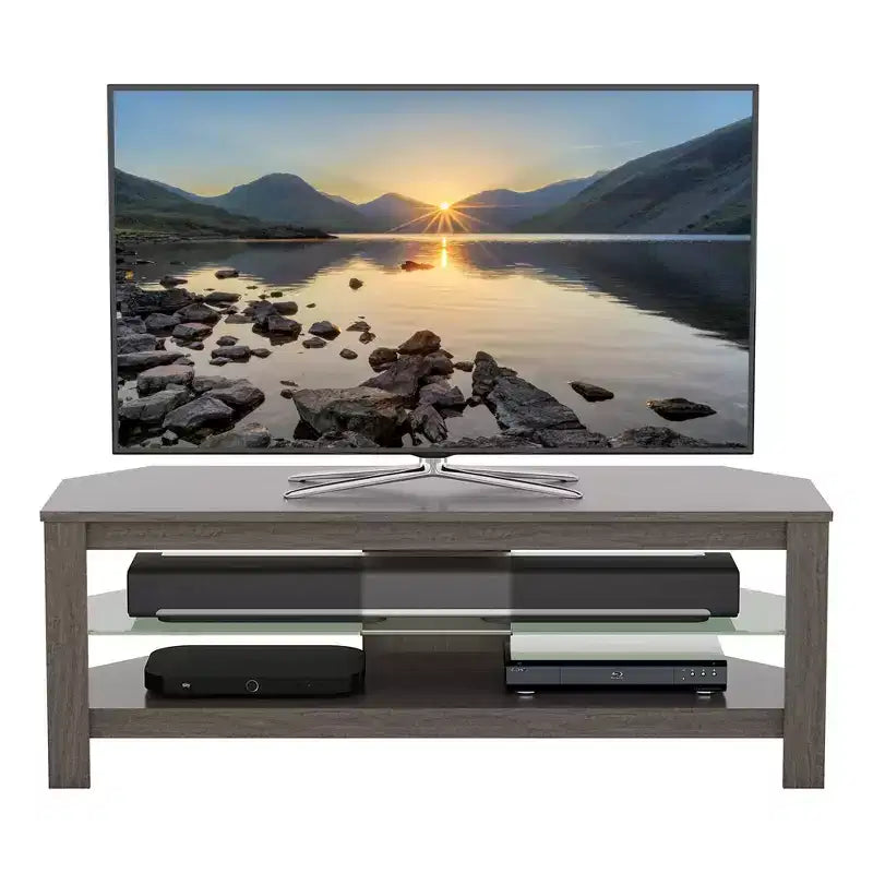 Mobile angolare per TV Calibre per TV fino a 139,7 cm Grigio: struttura in MDF, ripiani aperti, capacità 39,9 kg, larghezza 115,1 cm