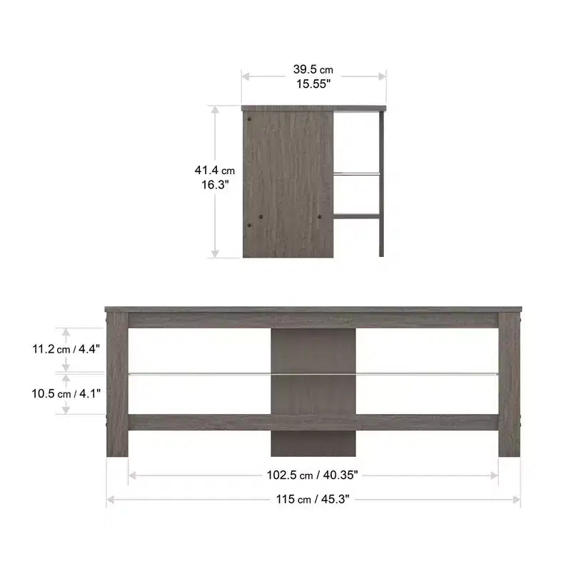 Mobile angolare per TV Calibre per TV fino a 139,7 cm Grigio: struttura in MDF, ripiani aperti, capacità 39,9 kg, larghezza 115,1 cm