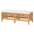 Materra Rattan Bench White/Light Honey: Upholstered Polyester, No Assembly, Spot Clean