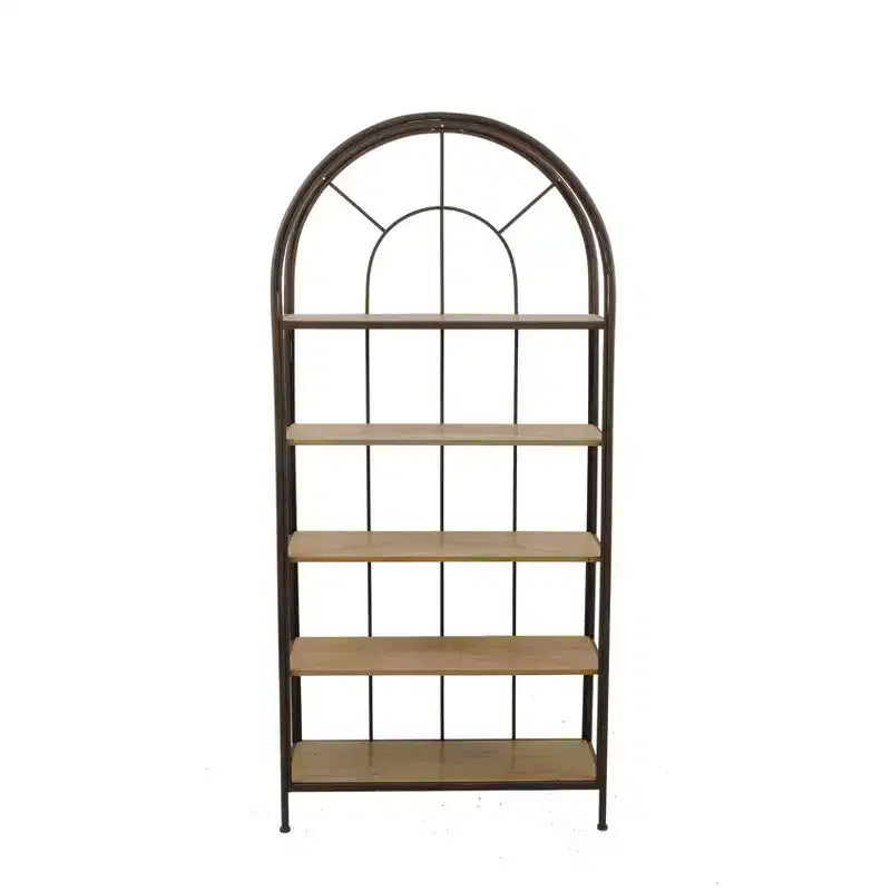 198.1 cm Metal Framed Bookshelf: 5-Tier Fir Wood, Space-Saving Design, Iron Frame, 92.7 cm Long