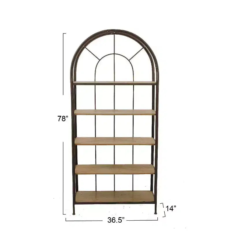 Libreria con Struttura Metallica da 198 cm: 5 Ripiani in Legno di Abete, Design Salvaspazio, Struttura in Ferro, 93 cm di Lunghezza