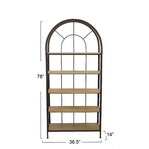 Libreria con Struttura Metallica da 198,1 cm: 5 Ripiani in Legno di Abete, Design Salvaspazio, Struttura in Ferro, Lunga 92,7 cm