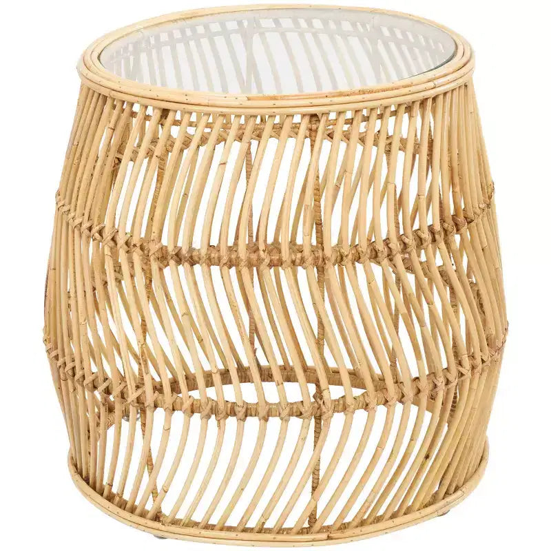 Rattan Handmade Wavy Woven Accent Table: No Assembly, Indoor Use, Coastal Style