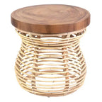 57.0 cm Orinda Side Table with Wood Top Tan: No Assembly, Mango Wood, Rattan Frame