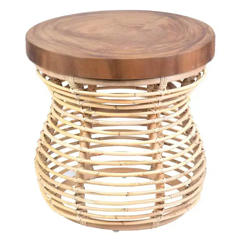 57.0 cm Orinda Side Table with Wood Top Tan: No Assembly, Mango Wood, Rattan Frame