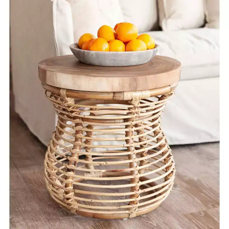 57,0 cm Tavolino Orinda con piano in legno Tan: Nessun montaggio, Legno di Mango, Struttura in Rattan