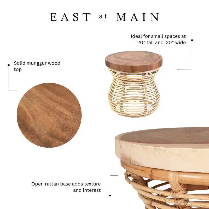 57,0 cm Tavolino Orinda con piano in legno Tan: Nessun montaggio, Legno di Mango, Struttura in Rattan