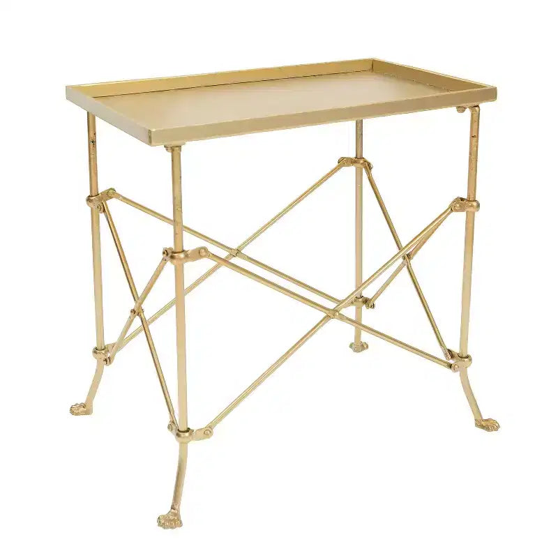 Wood and Marble Trestle End Accent Table White/Walnut/Gold: Chic Rectangular Side Piece for Living Room