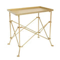 Wood and Marble Trestle End Accent Table White/Walnut/Gold: Chic Rectangular Side Piece for Living Room