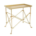 Wood and Marble Trestle End Accent Table White/Walnut/Gold: Chic Rectangular Side Piece for Living Room