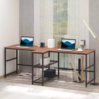 83 Scrivania per computer per due persone con 2 ripiani, postazione di lavoro doppia con libreria, tavolo lungo per ufficio domestico