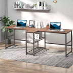 83 Scrivania per computer per due persone con 2 ripiani, postazione di lavoro doppia con libreria, tavolo lungo per ufficio domestico