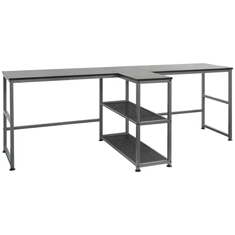 83 Two Person Computer Desk with 2 Storage Shelves, Double Desk Workstation with Book Shelf, Long Desk Table for Home Office