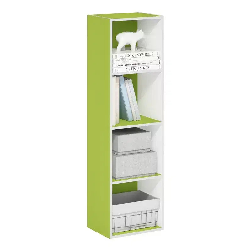 Libreria aperta a 4 ripiani reversibile, scaffale portaoggetti sottile, espositore