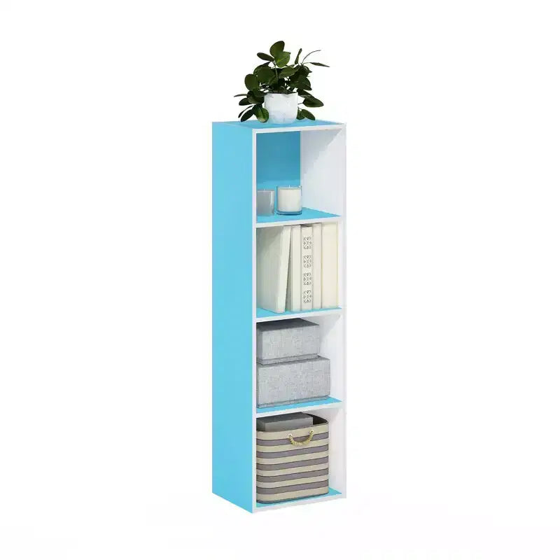 Libreria aperta a 4 ripiani reversibile, scaffale portaoggetti sottile, espositore
