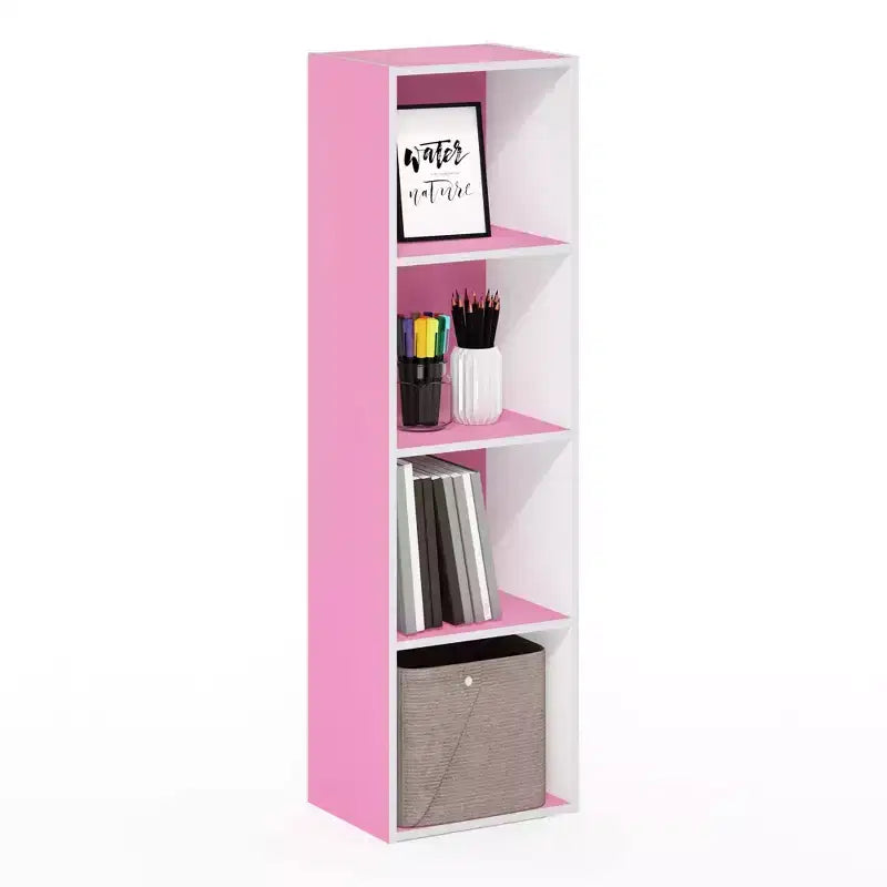 Libreria aperta a 4 ripiani reversibile, scaffale portaoggetti sottile, espositore