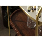 Carrello bar Maxfield ovale in legno, 26x13x36, noce e oro