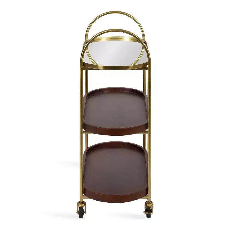 Carrello da bar ovale in legno, 26x13x36, Marrone Noce e Oro
