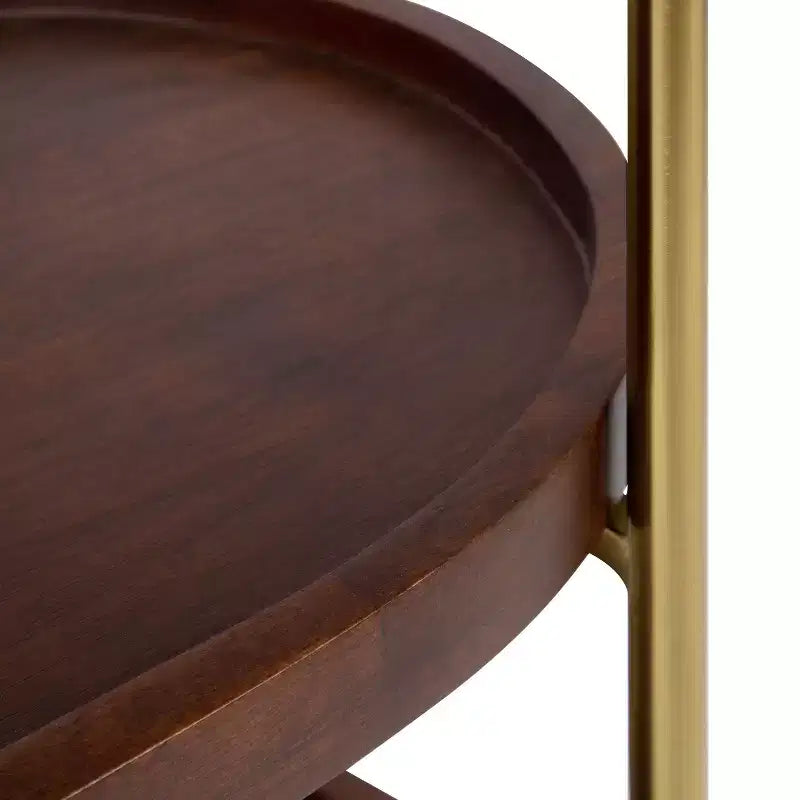 Carrello da bar ovale in legno, 26x13x36, Marrone Noce e Oro