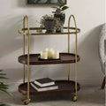 Carrello da bar ovale in legno, 26x13x36, Marrone Noce e Oro