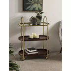 Carrello bar Maxfield ovale in legno, 26x13x36, noce e oro