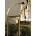 Carrello da bar ovale in legno, 26x13x36, Marrone Noce e Oro