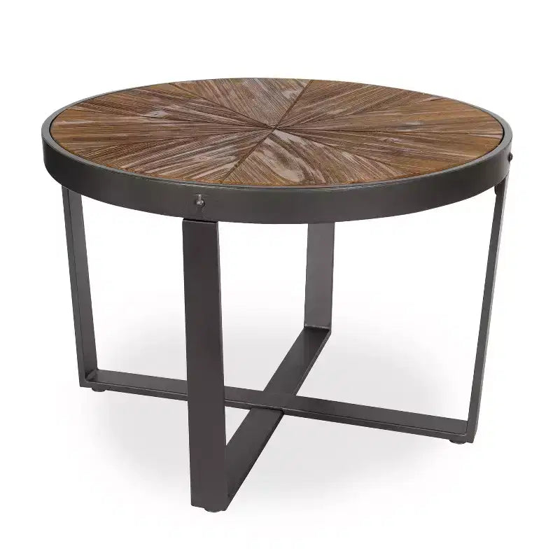 Gerhardt Round Metal Coffee Table, 24x24x15.5, Rustic Brown and Black