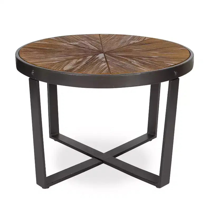 Tavolino da Caffè Rotondo in Metallo, 24x24x15.5, Marrone Rustico e Nero