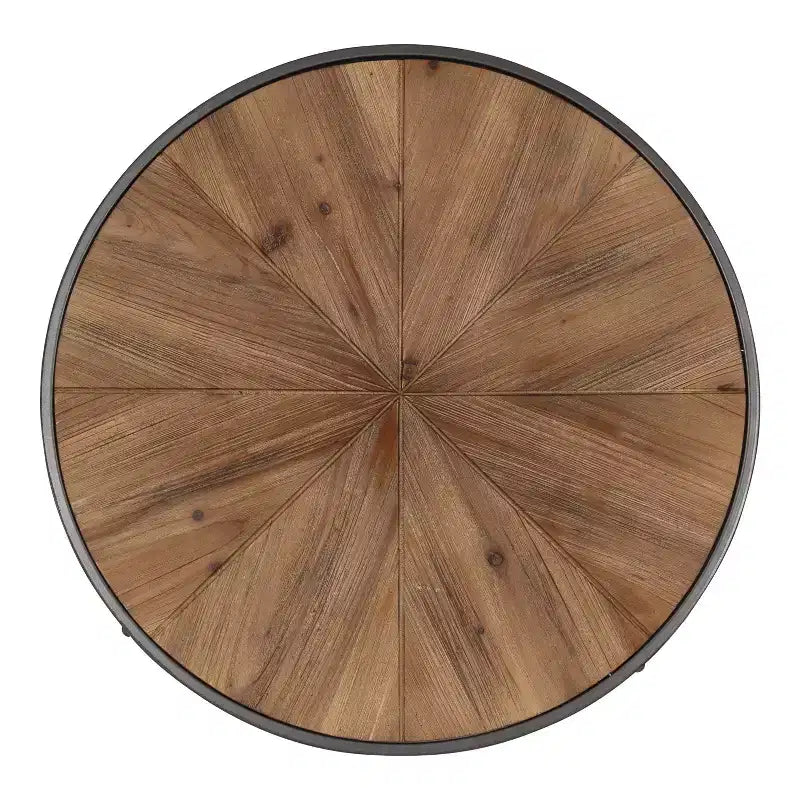 Tavolino da Caffè Rotondo in Metallo, 24x24x15.5, Marrone Rustico e Nero