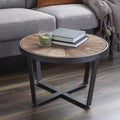 Tavolino da Caffè Rotondo in Metallo, 24x24x15.5, Marrone Rustico e Nero