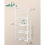 Scaffale portaoggetti a 5 ripiani, scaffalatura e contenitore, portaoggetti da cucina, portaoggetti da garage, scaffale in metallo per ingresso, cucina, soggiorno, nero
