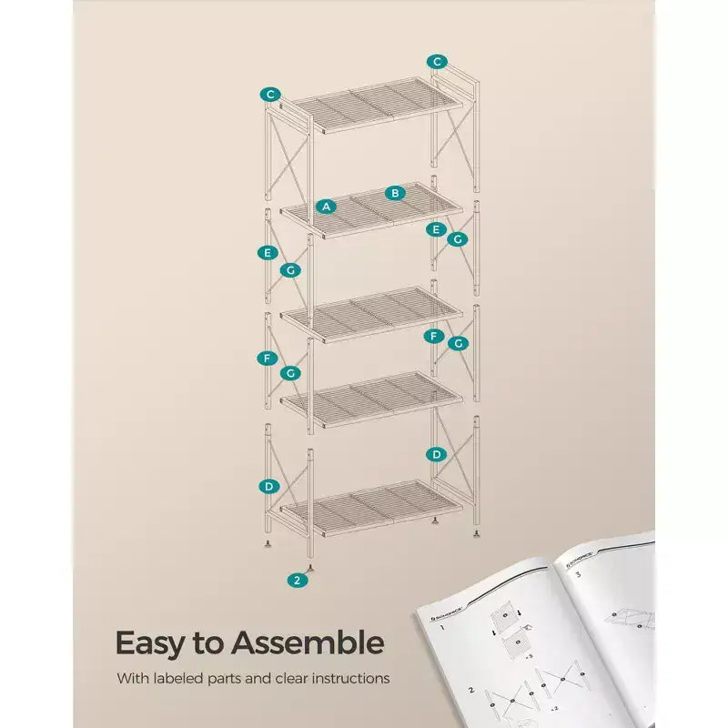 Scaffale portaoggetti a 5 ripiani, scaffalatura e contenitore, portaoggetti da cucina, portaoggetti da garage, scaffale in metallo per ingresso, cucina, soggiorno, nero