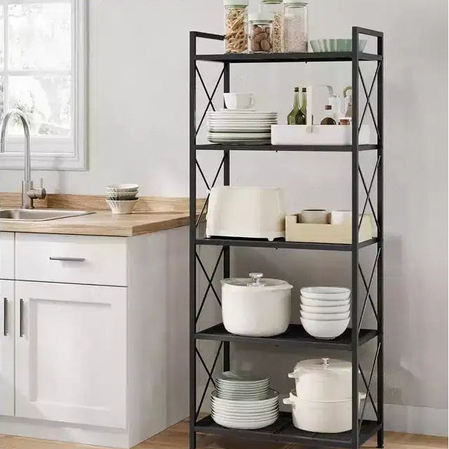 Scaffale portaoggetti a 5 ripiani, scaffalatura e contenitore, portaoggetti da cucina, portaoggetti da garage, scaffale in metallo per ingresso, cucina, soggiorno, nero