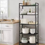 Scaffale portaoggetti a 5 ripiani, scaffalatura e contenitore, portaoggetti da cucina, portaoggetti da garage, scaffale in metallo per ingresso, cucina, soggiorno, nero