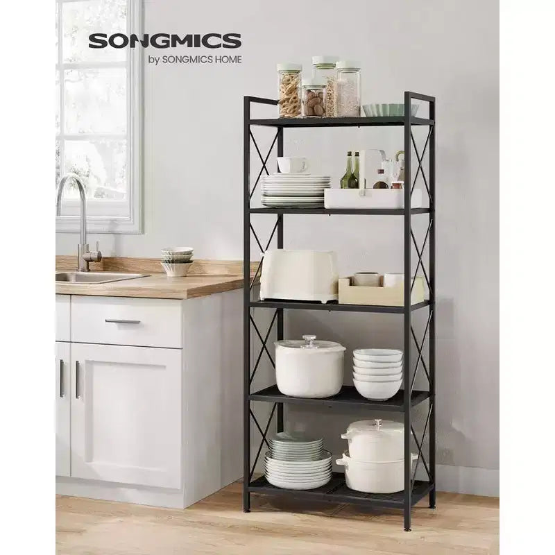 Scaffale portaoggetti a 5 ripiani, scaffalatura e contenitore, portaoggetti da cucina, portaoggetti da garage, scaffale in metallo per ingresso, cucina, soggiorno, nero