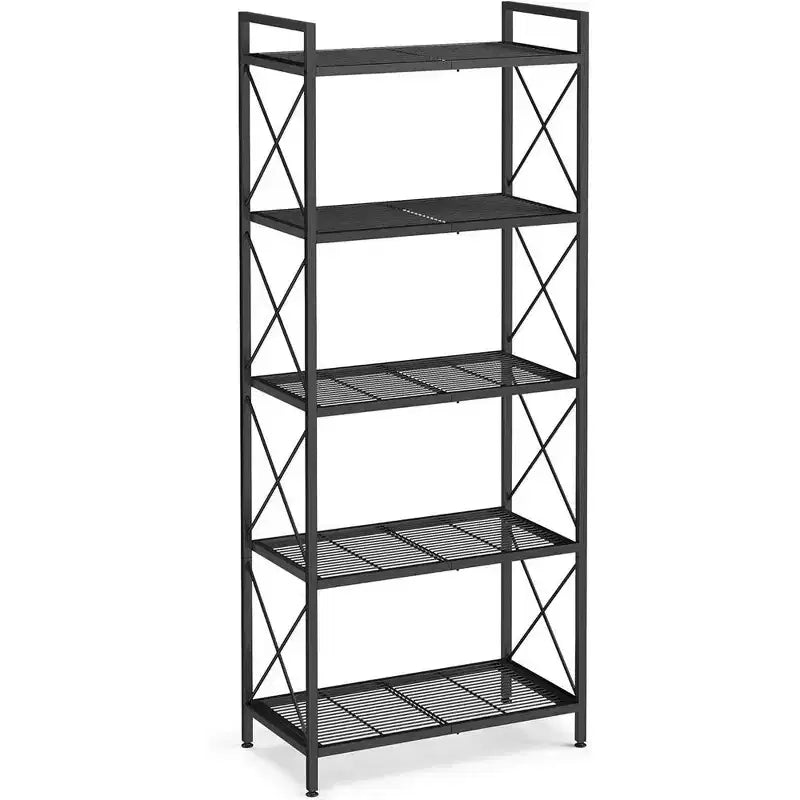 Scaffale portaoggetti a 5 ripiani, scaffalatura e contenitore, portaoggetti da cucina, portaoggetti da garage, scaffale in metallo per ingresso, cucina, soggiorno, nero
