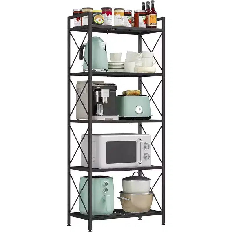5-Tier Storage Shelf Shelving Unit and Storage Kitchen Storage Garage Storage Metal Shelf for Entryway Kitchen Living Room Black