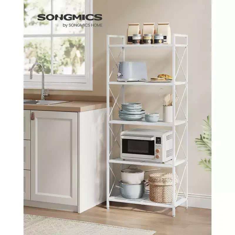Scaffale portaoggetti a 5 ripiani, scaffalatura e contenitore, portaoggetti da cucina, portaoggetti da garage, scaffale in metallo per ingresso, cucina, soggiorno, nero