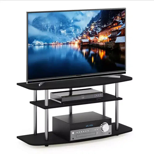 3-Tier No Tools TV Stand Entertainment Center Hold up to 46 TV Black Oak