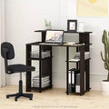 Simple Design Computer Desk Home Office Workstation Study Writing Desk Open Bookcsae with CPU Stand,Walnut