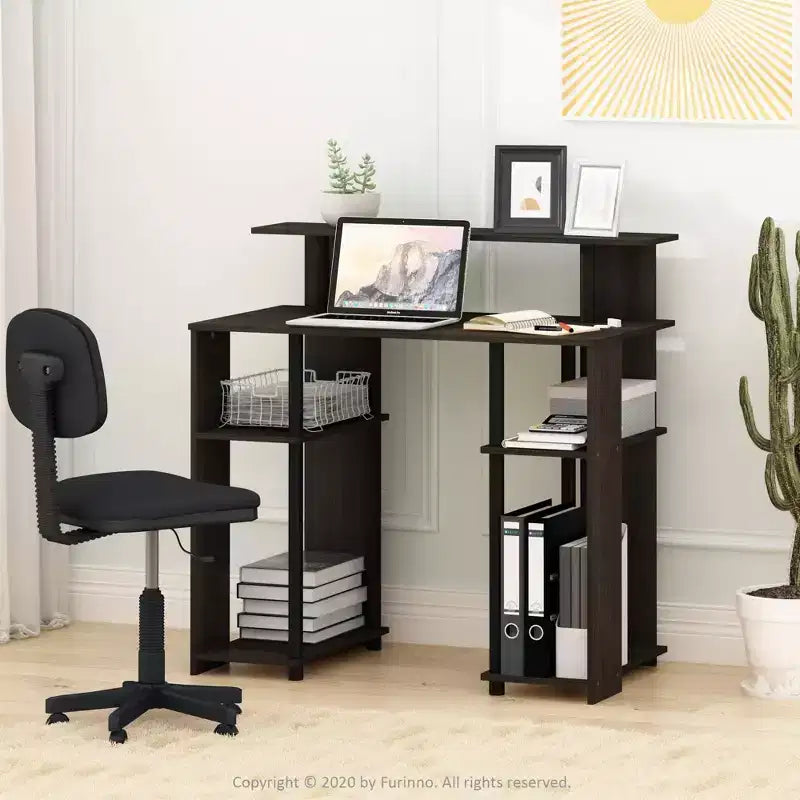 Simple Design Computer Desk Home Office Workstation Study Writing Desk Open Bookcsae with CPU Stand,Walnut