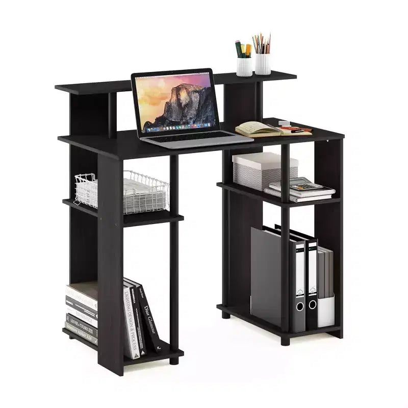 Scrivania per computer dal design semplice, postazione di lavoro per ufficio domestico, scrivania per studio, libreria aperta con supporto CPU, noce