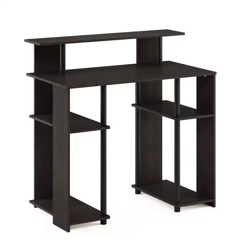 Simple Design Computer Desk Home Office Workstation Study Writing Desk Open Bookcsae with CPU Stand,Walnut
