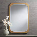 Specchio da Parete Rettangolare da Toilette Moderno, con Bordo Smussato e Cornice Dorata, 71 cm di Larghezza, per Bagno, Camera da Letto, Soggiorno