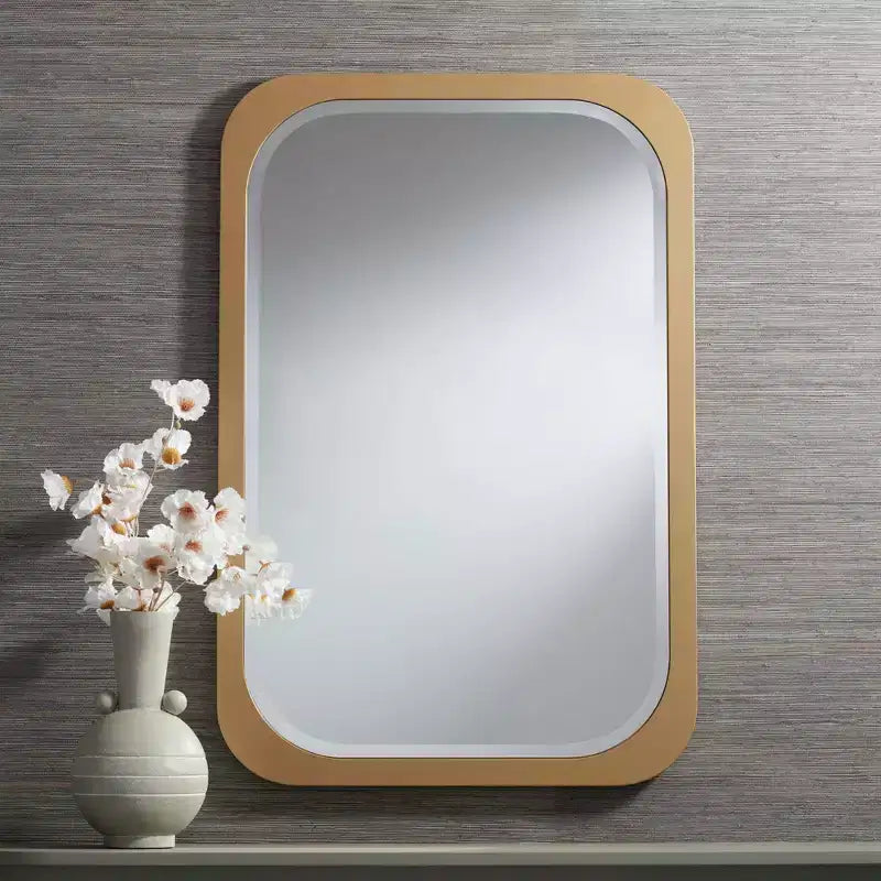 Specchio da Parete Rettangolare da Toilette Moderno, con Bordo Smussato e Cornice Dorata, 71 cm di Larghezza, per Bagno, Camera da Letto, Soggiorno