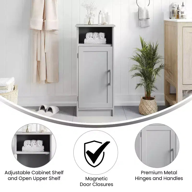 Organizzatore per Mobiletto da Bagno con Anta a Chiusura Magnetica, Ripiano Interno Regolabile e Ripiano Superiore Aperto