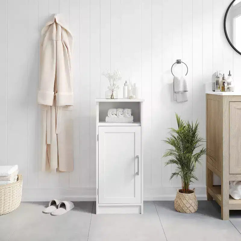 Organizzatore per Mobiletto da Bagno con Anta a Chiusura Magnetica, Ripiano Interno Regolabile e Ripiano Superiore Aperto