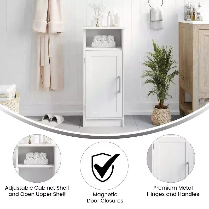Organizzatore per Mobiletto da Bagno con Anta a Chiusura Magnetica, Ripiano Interno Regolabile e Ripiano Superiore Aperto