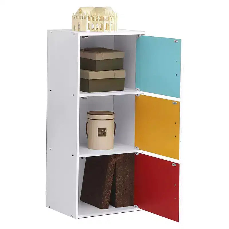 Mobile contenitore multiuso a 3 ante in legno ingegnerizzato resistente per cucina, ufficio, cameretta dei bambini e altra organizzazione domestica