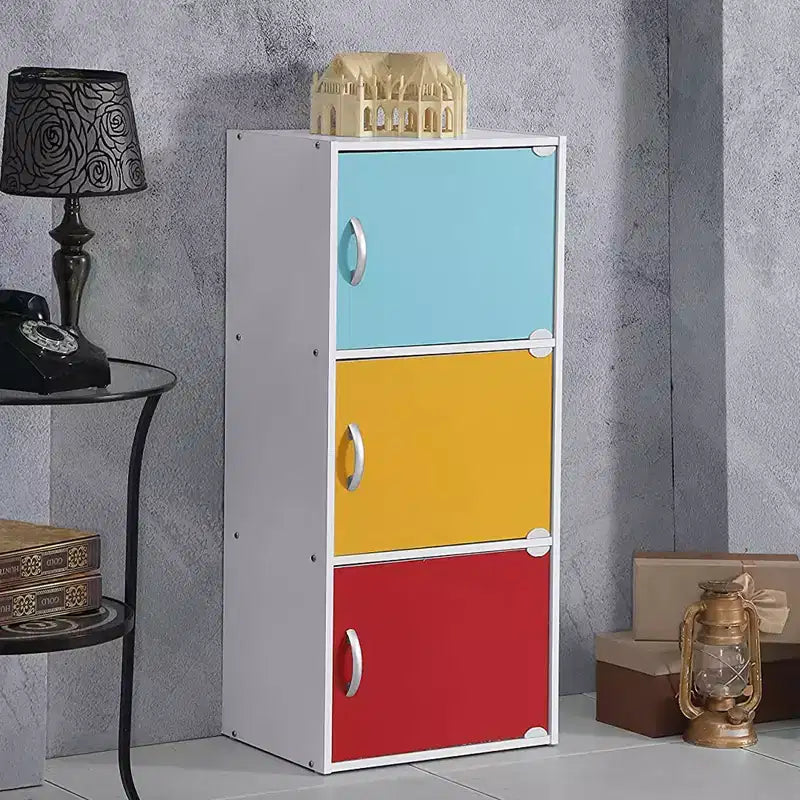 Mobile contenitore multiuso a 3 ante in legno ingegnerizzato resistente per cucina, ufficio, cameretta dei bambini e altra organizzazione domestica